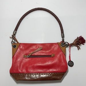The Sak red brown leather purse braided strap
